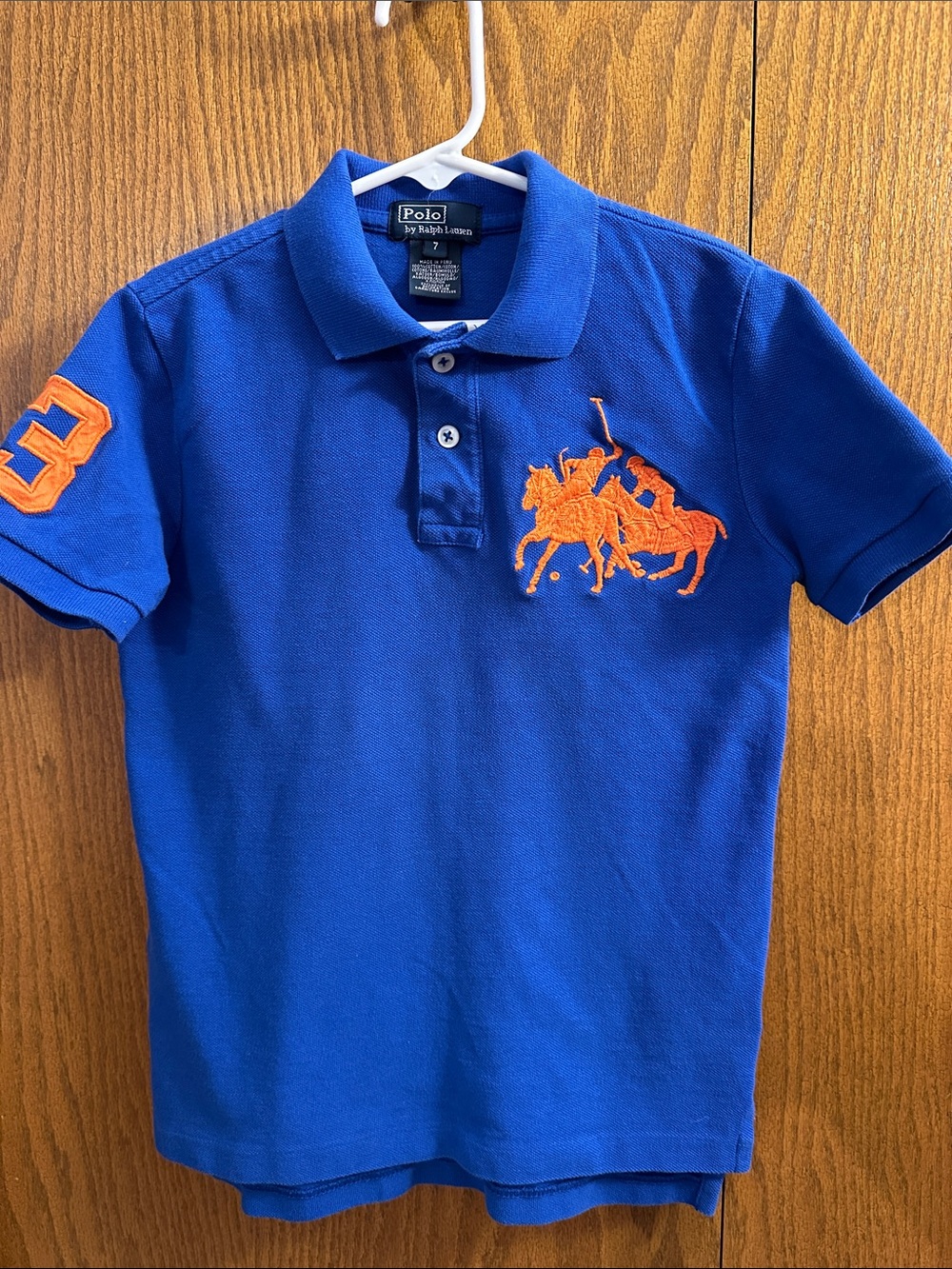 Polo by Ralph Lauren Royal Blue Polo with Orange Embroidered Logo size 7.